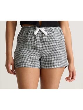 Quince Linen Shorts Women’s Black & White Classic Mini Gingham Drawstring Nice L